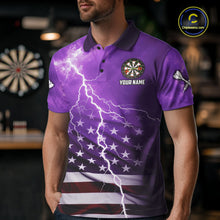 Load image into Gallery viewer, Purple Lightning American Flag Eagle Dart Shirt With Pocket Option For Men TDM6554
