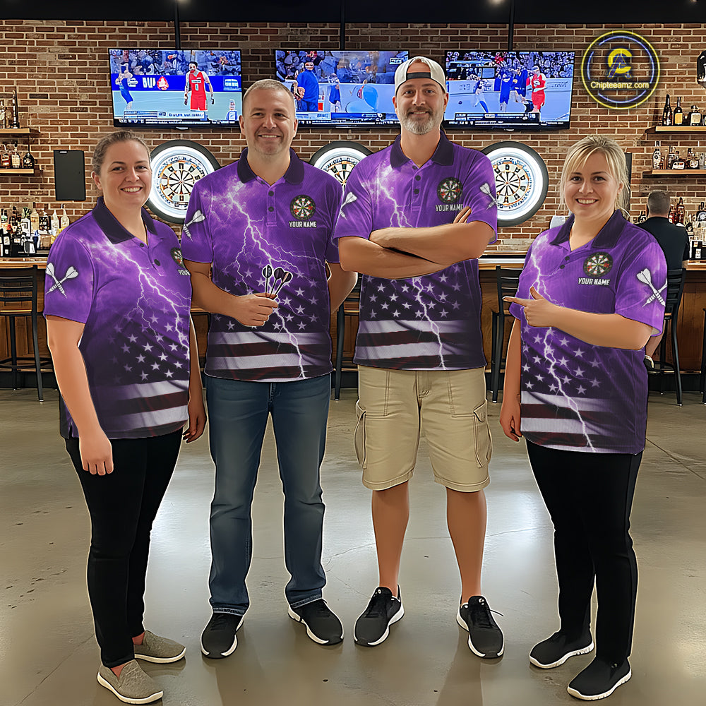 Purple Lightning American Flag Eagle Dart Shirt With Pocket Option For Women TDM6554