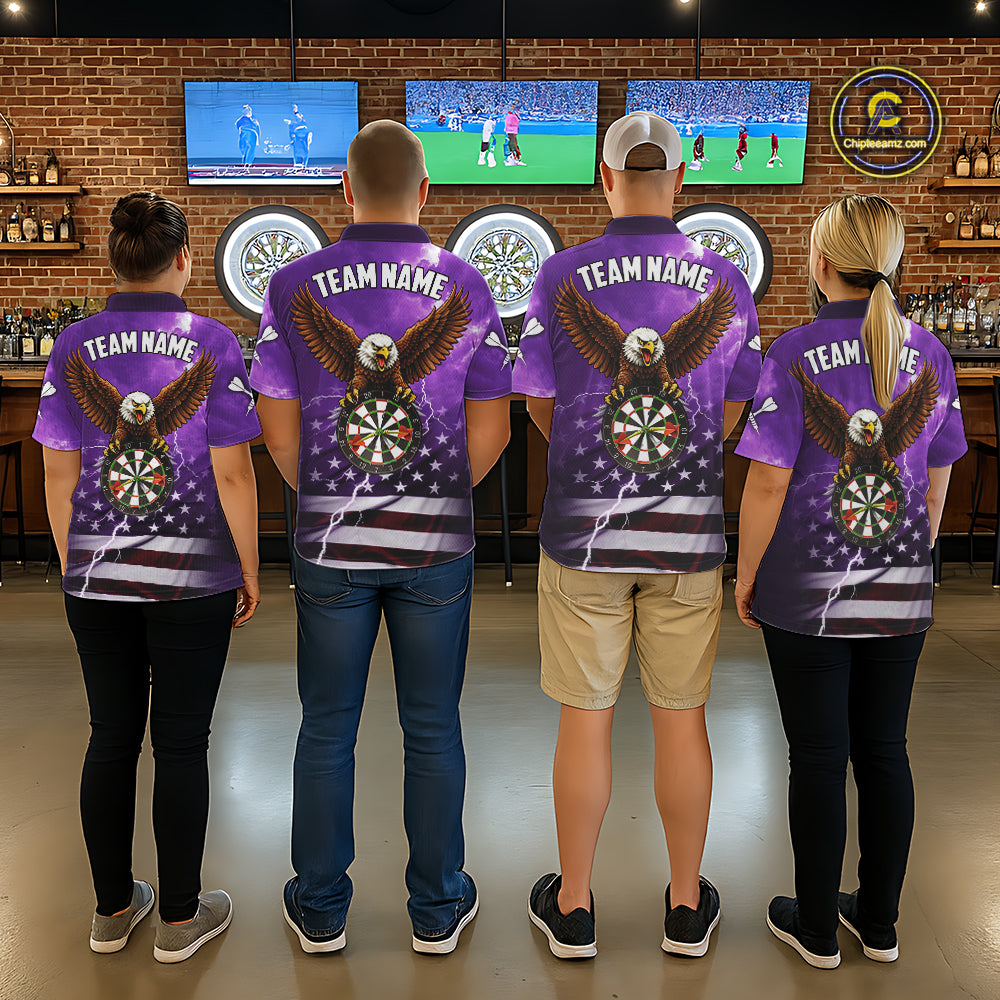 Purple Lightning American Flag Eagle Dart Shirt With Pocket Option For Women TDM6554