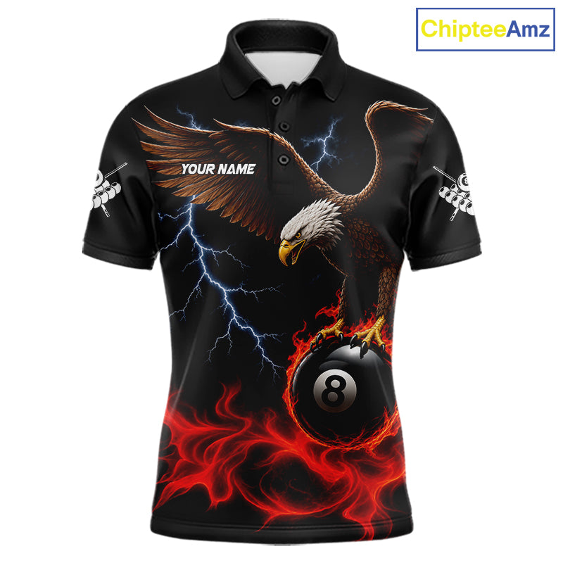 Red Flaming Eagle 8 Ball Pool Billiard Shirts For Men Custom Billiard Team Jersey Polo & 1/4 Zip TDM6560