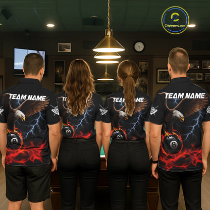 Red Flaming Eagle 8 Ball Pool Billiard Shirts For Men Custom Billiard Team Jersey Polo & 1/4 Zip TDM6560