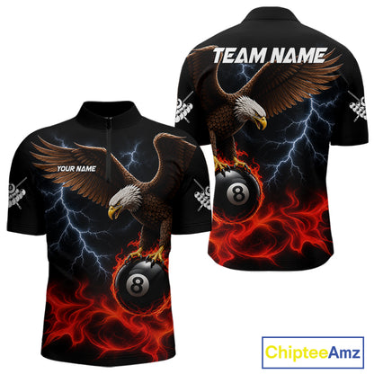 Red Flaming Eagle 8 Ball Pool Billiard Shirts For Men Custom Billiard Team Jersey Polo & 1/4 Zip TDM6560
