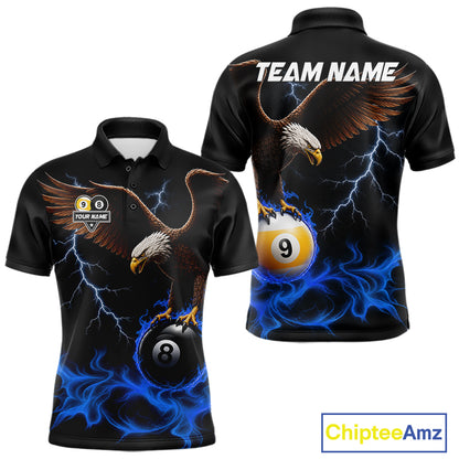 Blue Flaming Eagle 8 Ball & 9 Ball Billiard Shirts For Men Custom Pool Team Jersey Polo & 1/4 Zip TDM6561
