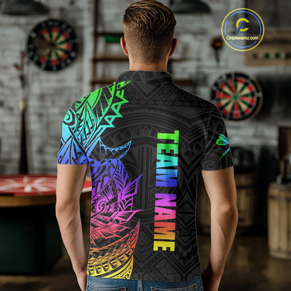 Personalized Rainbow Tribal Darts Polo & Quarter Zip Custom Darts Shirt For Men Darts Team Jersey TDM4827