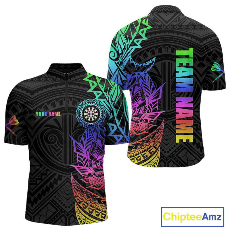 Personalized Rainbow Tribal Darts Polo & Quarter Zip Custom Darts Shirt For Men Darts Team Jersey TDM4827