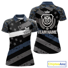 Load image into Gallery viewer, Blue Camo American Flag Darts Jersey For Women Custom Grunge Darts Shirt Team Polo &amp; Quarter Zip TDM5031