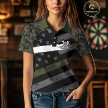 Load image into Gallery viewer, Green Military Camo US Flag Darts Jersey For Women Custom Grunge Darts Shirt Team Polo &amp; Quarter Zip TDM5033
