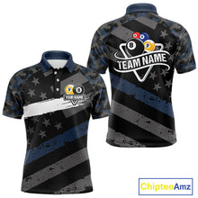 Load image into Gallery viewer, Blue Camo US Flag 8 Ball &amp; 9 Ball Pool Jersey For Men Custom Billiard Team Shirt Polo &amp; 1/4 Zip TDM5035