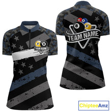 Load image into Gallery viewer, Blue Camo US Flag 8 Ball &amp; 9 Ball Pool Jersey For Women Custom Billiard Team Shirt Polo &amp; 1/4 Zip TDM5035