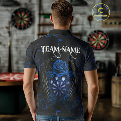 Personalized Skeleton Couple And Roses Gothic Darts Shirt For Men Custom Dart Jersey Outfit|Blue TDM5039