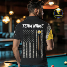 Load image into Gallery viewer, Personalized 9 Ball Camo Skull Billiard Shirt For Men, US Flag Pool Team Jerseys Polo &amp; 1/4 Zip TDM5251