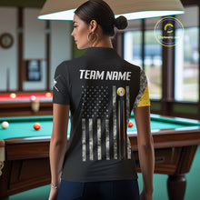 Load image into Gallery viewer, Personalized 9 Ball Camo Skull Billiard Shirt For Women, US Flag Pool Team Jerseys Polo &amp; 1/4 Zip TDM5251