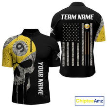 Load image into Gallery viewer, Personalized 9 Ball Camo Skull Billiard Shirt For Men, US Flag Pool Team Jerseys Polo &amp; 1/4 Zip TDM5251