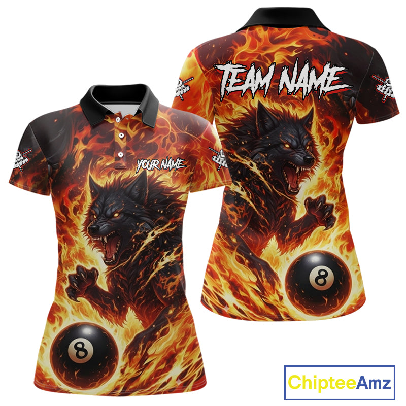 Orange Flaming Wolf 8 Ball Pool Billiard Shirt For Women Custom Billiard League Team Jersey TDM5252