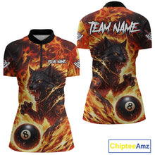 Load image into Gallery viewer, Orange Flaming Wolf 8 Ball Pool Billiard Shirt For Women Custom Billiard League Team Jersey TDM5252