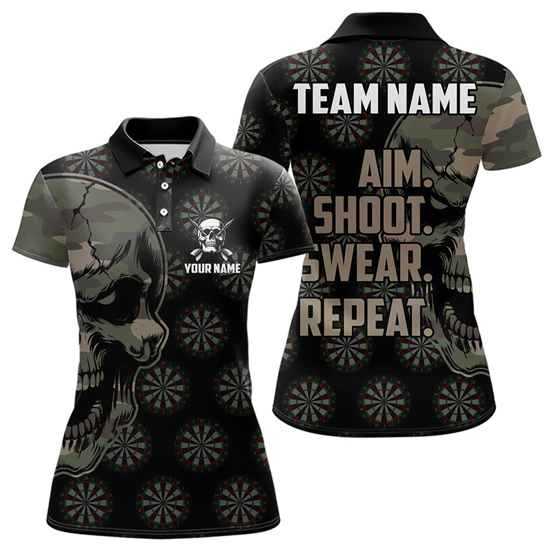 Funny Camo Darts Skull Aim Shoot Swear Repeat Custom Dart Shirts For Women, Vintage Dart Team Jerseys TDM3266