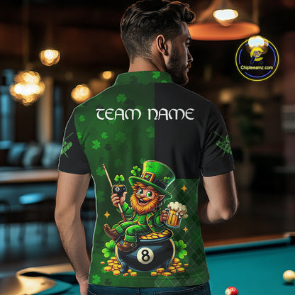 Custom St Patrick Day Leprechaun 8 Ball Billiard Shirt For Men, Shamrock Luckiest Pool Team Jersey TDM5768