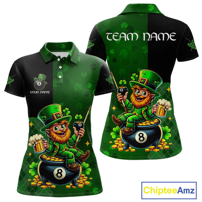 Custom St Patrick Day Leprechaun 8 Ball Billiard Shirt For Women, Shamrock Luckiest Pool Team Jersey TDM5768