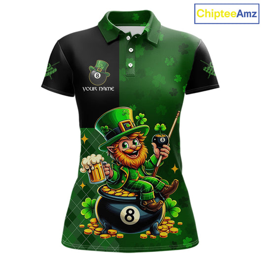 Custom St Patrick Day Leprechaun 8 Ball Billiard Shirt For Women, Shamrock Luckiest Pool Team Jersey TDM5768