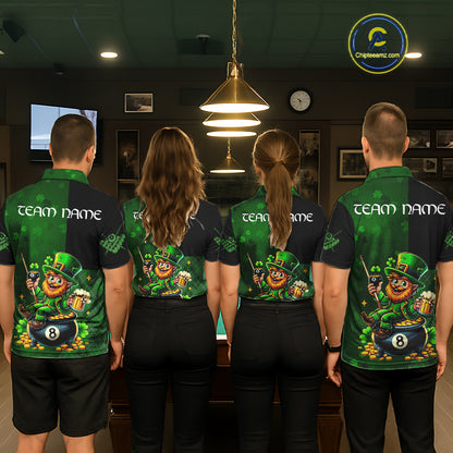 Custom St Patrick Day Leprechaun 8 Ball Billiard Shirt For Men, Shamrock Luckiest Pool Team Jersey TDM5768