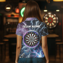 Load image into Gallery viewer, Blue And Purple Galaxy Thunder Lightning Dart Shirts For Women Custom Dart Jerseys Polo &amp; 1/4 Zip TDM3768