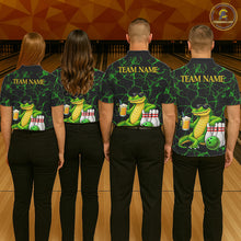Load image into Gallery viewer, Black And Green Funny Alligator Bowling Shirt For Men Custom Lightning Bowling Team Jersey TDM6141