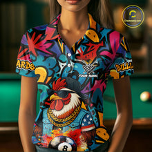 Load image into Gallery viewer, Funny Rooster Colorful Graffiti 8 Ball Billiard Shirt For Women Custom Pool Jersey Polo &amp; 1/4 Zip TDM6368