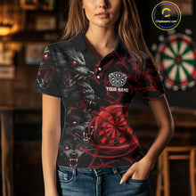 Load image into Gallery viewer, Personalized Wolf Dart Shirts For Women Custom Lights Dartboard Darts Team Jerseys |Red TDM4038