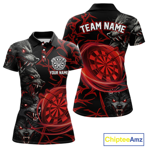 Personalized Wolf Dart Shirts For Women Custom Lights Dartboard Darts Team Jerseys |Red TDM4038