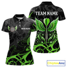 Load image into Gallery viewer, Black Green Custom Wings Darts Shirts For Women, Darts Jersey Pocket Option TDM4041