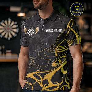 Yellow Black Custom Wings Darts Shirts For Men, Darts Jersey Pocket Option TDM4042