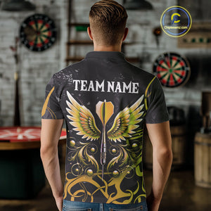 Yellow Black Custom Wings Darts Shirts For Men, Darts Jersey Pocket Option TDM4042