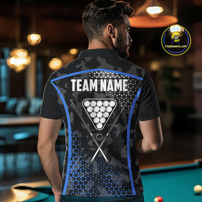 Black And Blue 8 Ball Pool Billiard Shirt For Men Custom Camo Billiard Team Jersey Polo & 1/4 Zip TDM6567