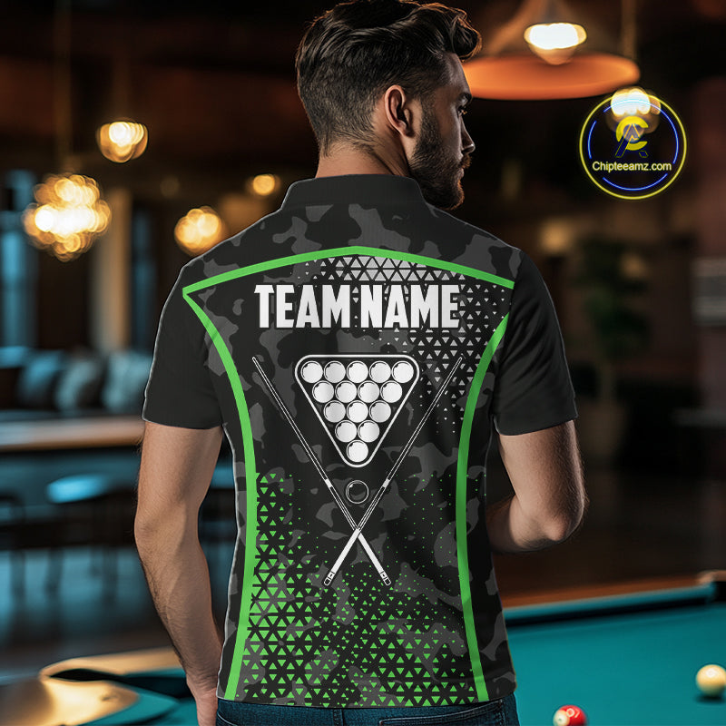 Black And Green 8 Ball Pool Billiard Shirt For Men Custom Camo Billiard Team Jersey Polo & 1/4 Zip TDM6568