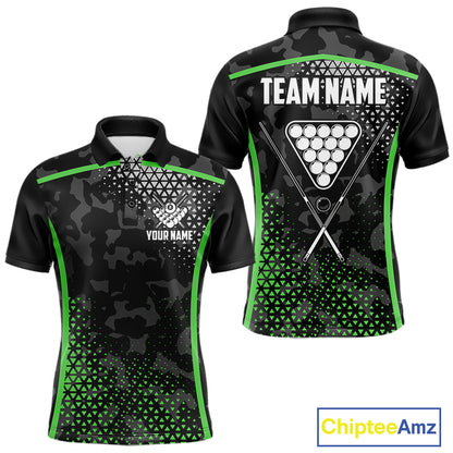 Black And Green 8 Ball Pool Billiard Shirt For Men Custom Camo Billiard Team Jersey Polo & 1/4 Zip TDM6568
