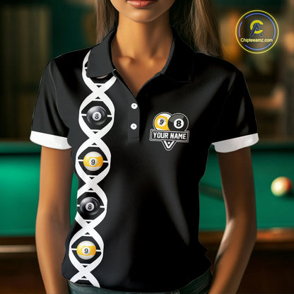 DNA Billiard 8 Ball & 9 Ball Shirts For Women Custom Funny Pool Jerseys Team Polo & 1/4 Zip |White TDM4392