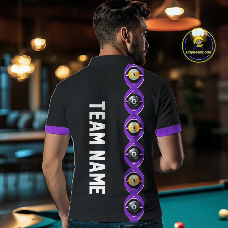 DNA Billiard 8 Ball & 9 Ball Shirts For Men Custom Funny Pool Jerseys Team Polo & 1/4 Zip |Purple TDM4393