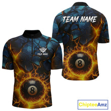 Load image into Gallery viewer, Personalized Fire Cracks 8 Ball Billiard Shirt For Men Custom 8 Ball Pool Jersey Polo &amp; 1/4 Zip TDM5045