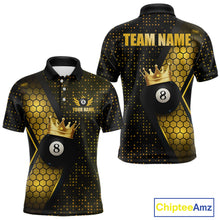 Load image into Gallery viewer, Personalized Gold 8 Ball Pool Crown Hexagon Billiard Shirt For Men, Billiard League Team Jersey TDM5048