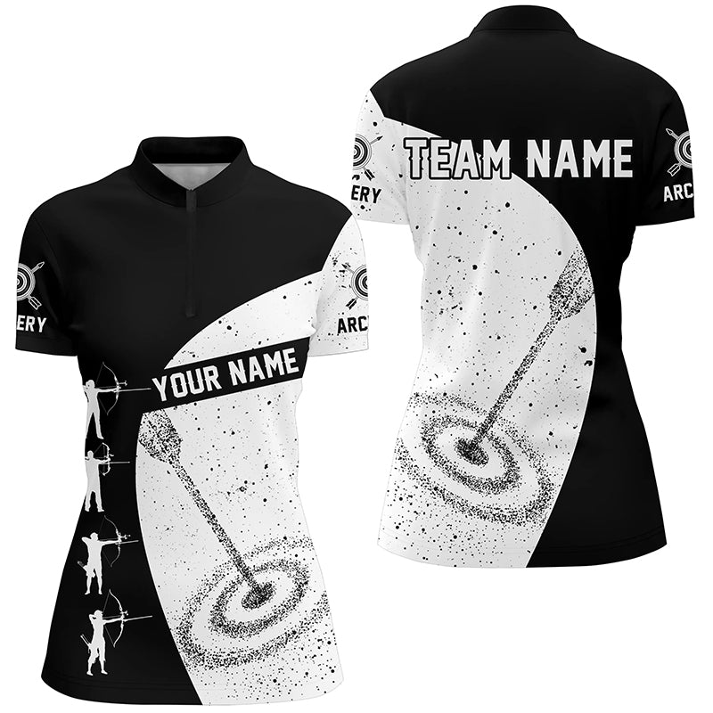 Custom Black White Archery Silhouettes Grunge Style 3D Quarter-Zip Shirts For Women TDM0615