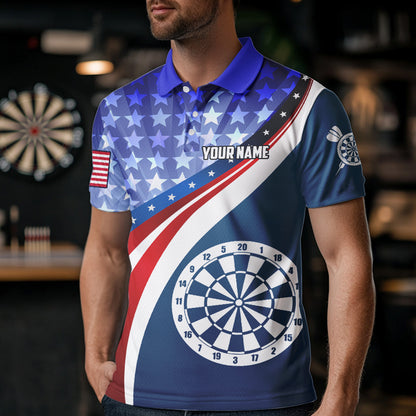 Personalized USA Flag Darts Polo & Quarter Zip Custom Men Dart Shirt Patriotic American Dart Jersey TDM3468