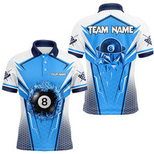 Load image into Gallery viewer, Personalized Blue And White  8 Ball Billiard Shirts For Men Custom 8 Ball Pool Billiard Team Jersey TDM3469