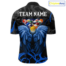 Load image into Gallery viewer, Black And Blue 8 Ball Wings Billiard Shirt For Men Custom Tribal Pool Jersey Team Polo &amp; 1/4 Zip TDM5775