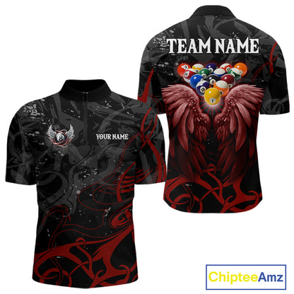 Black And Red 8 Ball Wings Billiard Shirt For Men Custom Tribal Pool Jersey Team Polo & 1/4 Zip TDM5776
