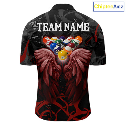 Black And Red 8 Ball Wings Billiard Shirt For Men Custom Tribal Pool Jersey Team Polo & 1/4 Zip TDM5776