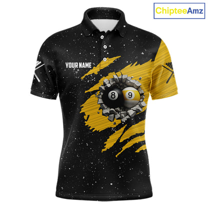 Yellow Black Grunge US Flag 8 Ball & 9 Ball Pool Men's Billiard Shirt Custom Billiard Team Jersey TDM5777