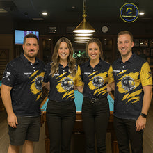 Load image into Gallery viewer, Yellow Black Grunge US Flag 8 Ball &amp; 9 Ball Pool Women's Billiard Shirt Custom Billiard Team Jersey TDM5777