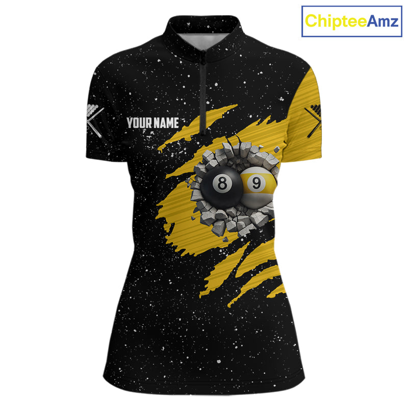 Yellow Black Grunge US Flag 8 Ball & 9 Ball Pool Women's Billiard Shirt Custom Billiard Team Jersey TDM5777