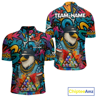 Funny Eagle Colorful Graffiti 8 Ball Billiard Shirt For Men Custom Billiard Jersey Pool Team Shirt TDM5782