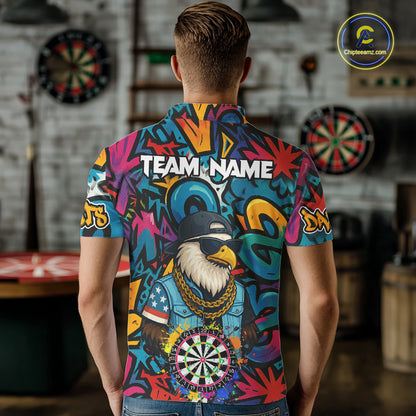 Funny Eagle Colorful Graffiti Darts Shirt For Men Custom Darts Jersey Team Polo & 1/4 Zip TDM5783